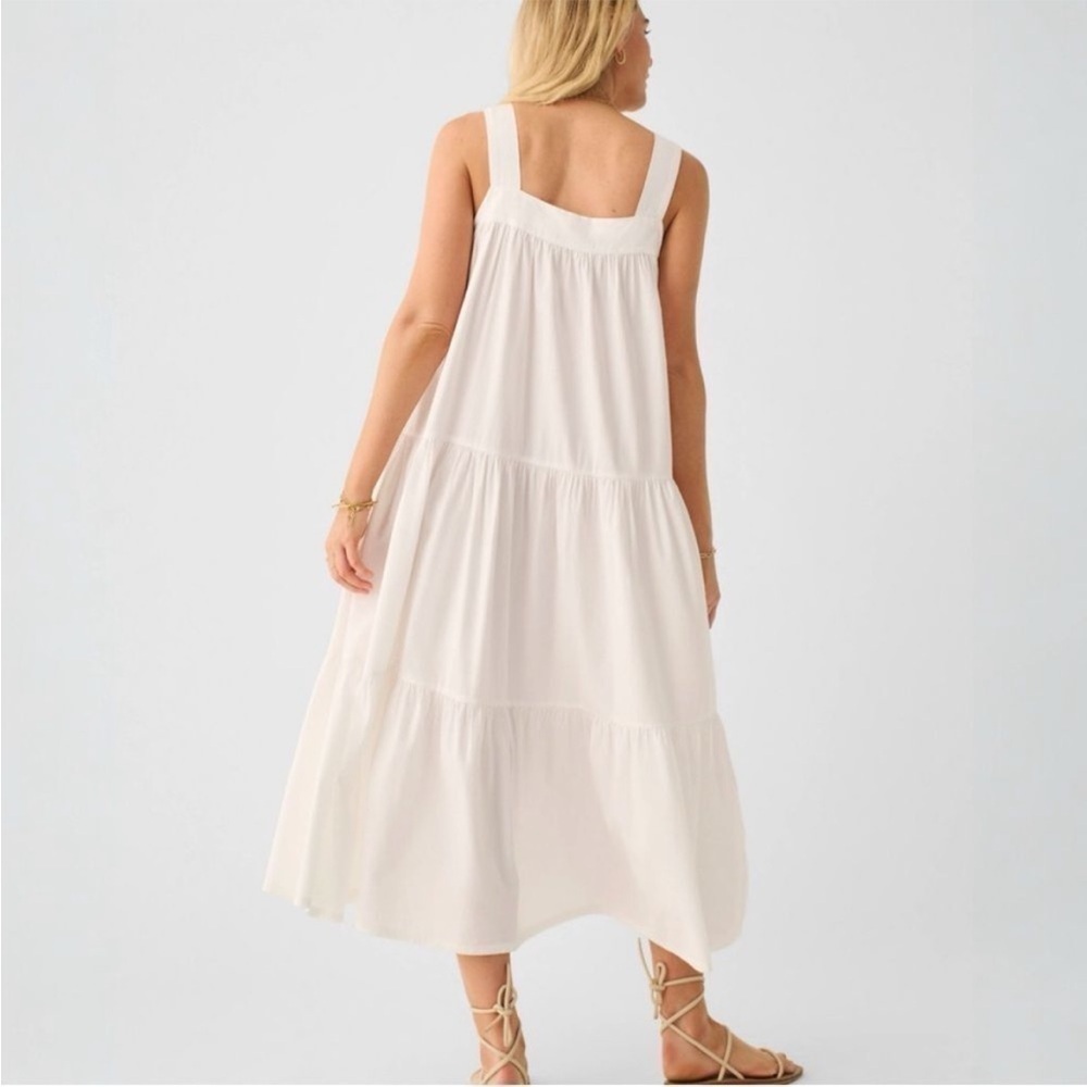 ▶️ Faherty ◀️ Marina Seeksucker Tiered Maxi Dress Organic Cotton Size Medium - Picture 2 of 15